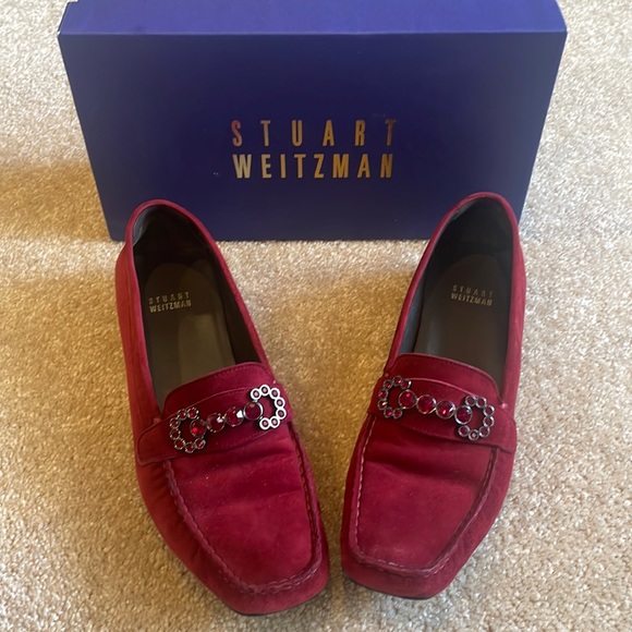 Stuart Weitzman, red suede, Murphy mock size 9 in excellent used condition - Picture 1 of 6